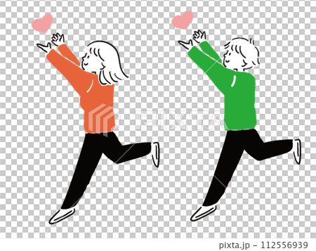 Simple full body illustration set of men and women catching hearts 112556939