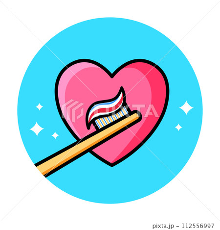 Poster brushing teeth. Childrens learning card. Image for dentistry. Vector illustration in cartoon style 112556997