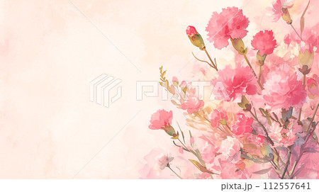淡いピンクのカーネーションの花束の水彩イラスト背景 112557641