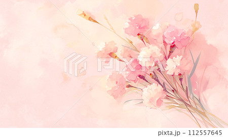 淡いピンクのカーネーションの花束の水彩イラスト背景 112557645