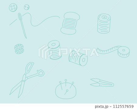 裁縫道具の線画イラストセット 裁縫道具の線画イラストセット 112557659