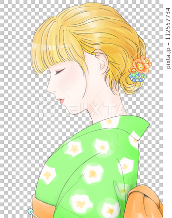 Sideways green yukata woman blonde [recolored version] 112557734
