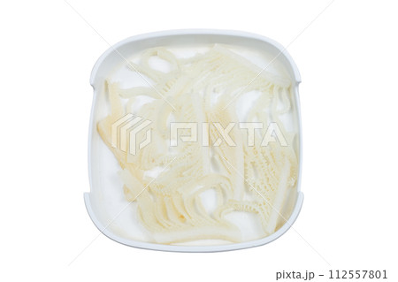 Fresh raw offal sliced on square plate isolated on white background, hot pot ingredients. 112557801