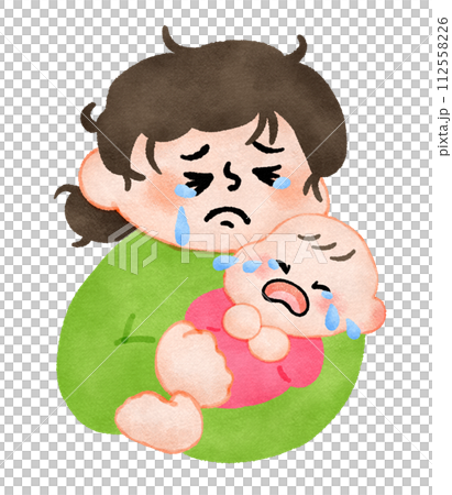 哭泣的嬰兒和淚流滿面的母親手繪插畫素材 哭泣的嬰兒和淚流滿面的母親手繪插畫素材 112558226