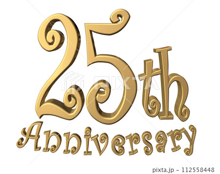 3DCG文字「25th Anniversary/25周年」ゴールド,金 112558448