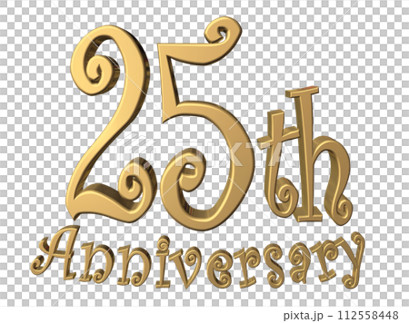 3DCG文字「25th Anniversary/25周年」ゴールド,金 112558448