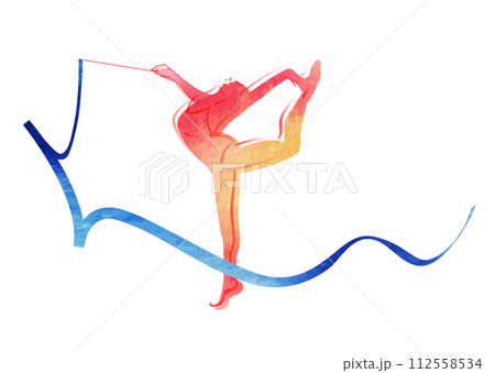 水彩タッチで描かれた新体操をする人 112558534