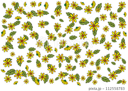 Illustration wallpaper of Abstract yellow flower with leaf on white background. 112558783