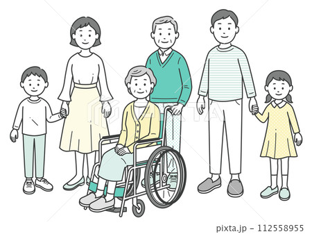 三世代の家族が集合した全身イラスト 112558955