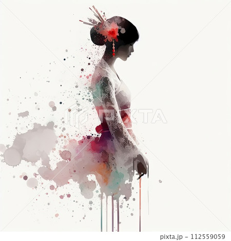 Indonesian girl wearing traditional clothes in splash ink painting with Generative AI. Indonesian girl wearing traditional clothes in splash ink painting with Generative AI. 112559059