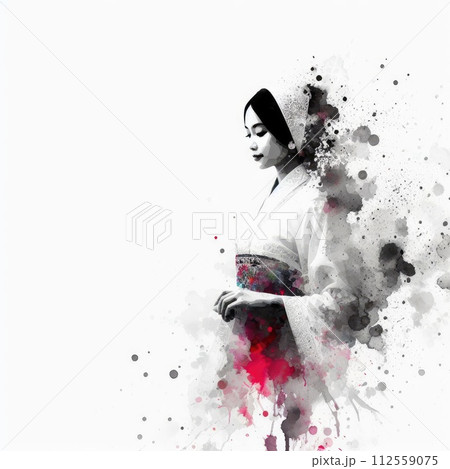 Indonesian girl wearing traditional clothes in splash ink painting with Generative AI. 112559075