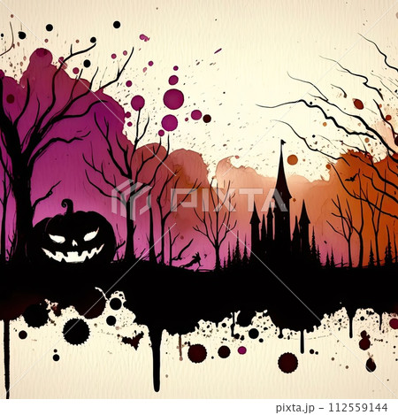 Halloween background in ink paint with Generative AI. 112559144