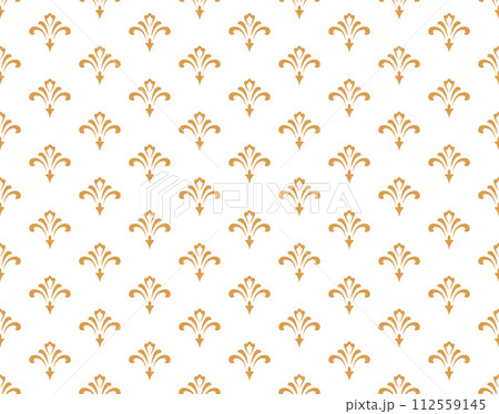 Wallpaper in the style of Baroque. Seamless vector background. White and golden floral ornament. Graphic pattern for fabric, wallpaper, packaging. Ornate Damask flower ornament Wallpaper in the style of Baroque. Seamless vector background. White and golden floral ornament. Graphic pattern for fabric, wallpaper, packaging. Ornate Damask flower ornament 112559145
