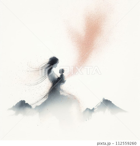 Mother's day in ink drawing with Generative AI. 112559260