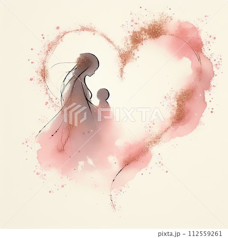 Mother's day in ink drawing with Generative AI. 112559261