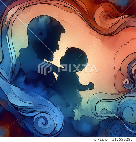 Father's day in watercolr with Generative AI. 112559286