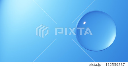 青い背景に丸い水滴。背景素材。コピースペース。3D（横長） 112559287