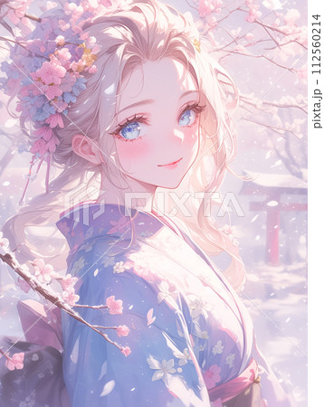 春霞の中の着物美人 112560214