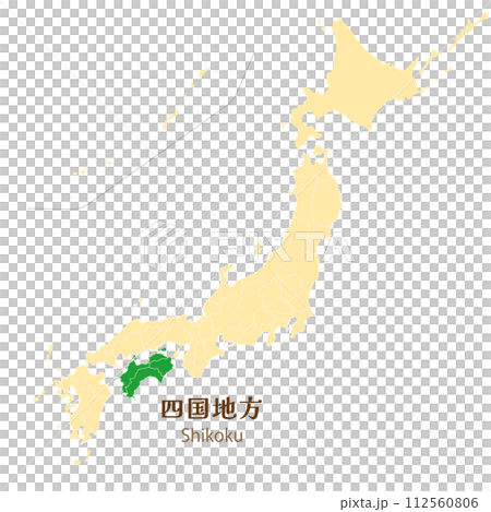 日本列島の中の四国地方、四国地方の各県 112560806