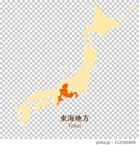 Tokai region in the Japanese archipelago and each prefecture in the Tokai region Tokai region in the Japanese archipelago and each prefecture in the Tokai region 112560809