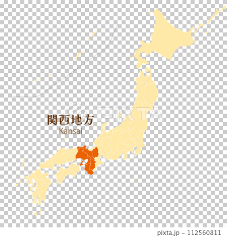 日本列島の中の関西地方、関西地方の各県 日本列島の中の関西地方、関西地方の各県 112560811