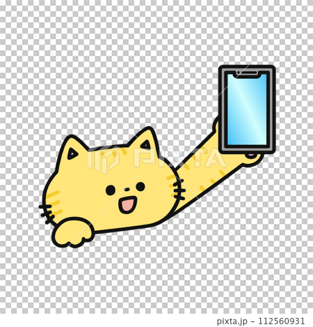 スマートフォンを持ったかわいい猫 112560931