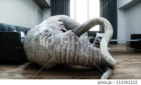 funny elephant sleeping in room. 3d rendering. 112561222