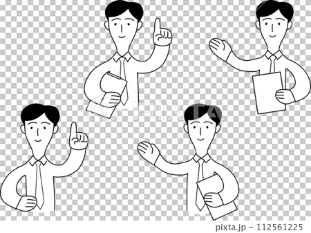 Illustration of a male office worker who guides customers Illustration of a male office worker who guides customers 112561225