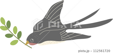 植物をくわえたツバメのイラスト 112561720
