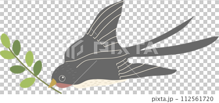 植物をくわえたツバメのイラスト 112561720