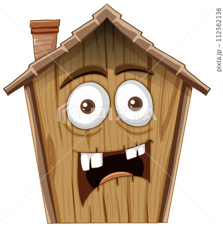 Cartoon House with a Surprised Expression 112562136