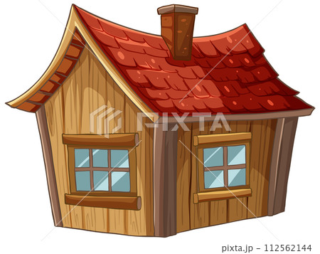 Cozy Cartoon Wooden Cottage Illustration 112562144