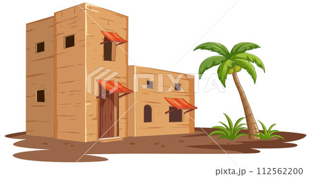 Desert Oasis Adobe Buildings Illustration 112562200
