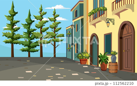 Quaint European Street Scene Illustration 112562210