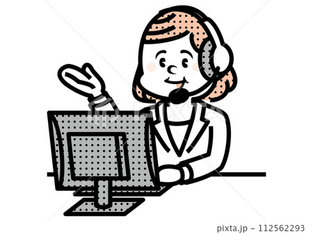 コールセンターで働く女性のイラスト コールセンターで働く女性のイラスト 112562293