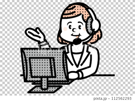 コールセンターで働く女性のイラスト コールセンターで働く女性のイラスト 112562293