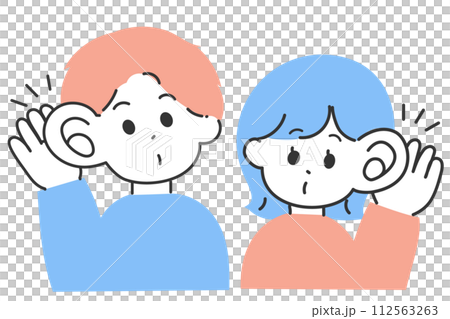 男人和女人放大耳朵聆聽的插圖 112563263