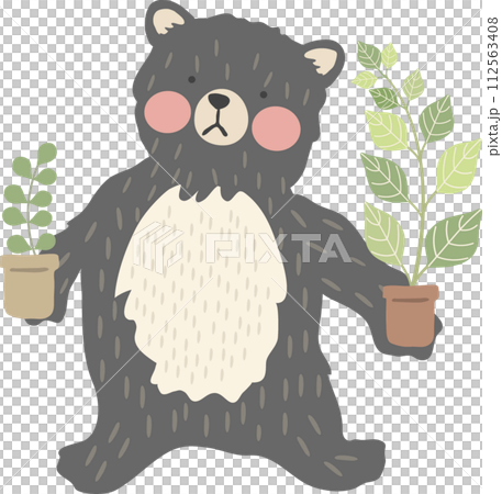A bear carrying potted plants 112563408