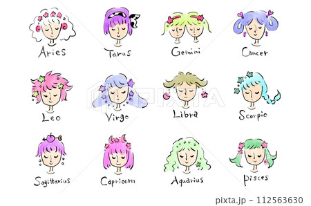 かわいい12星座の女の子の手描きのイラスト 112563630