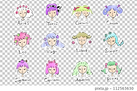 かわいい12星座の女の子の手描きのイラスト 112563630