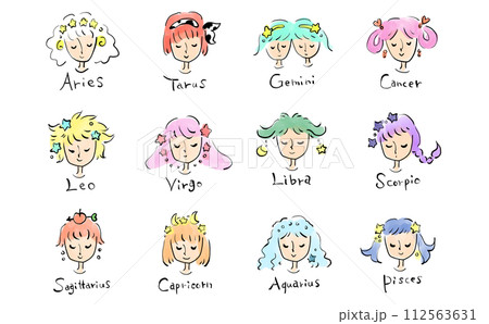 かわいい12星座の女の子の手描きのイラスト かわいい12星座の女の子の手描きのイラスト 112563631