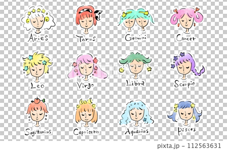 かわいい12星座の女の子の手描きのイラスト かわいい12星座の女の子の手描きのイラスト 112563631