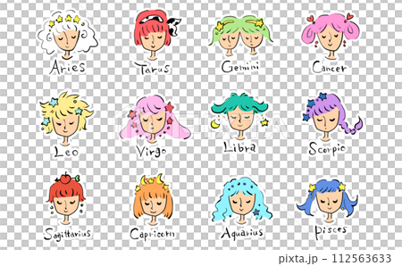 かわいい12星座の女の子の手描きのイラスト かわいい12星座の女の子の手描きのイラスト 112563633