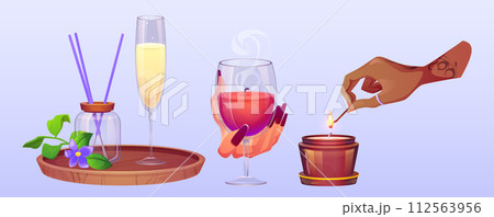 Candle aroma set for spa and oil therapy vector 112563956