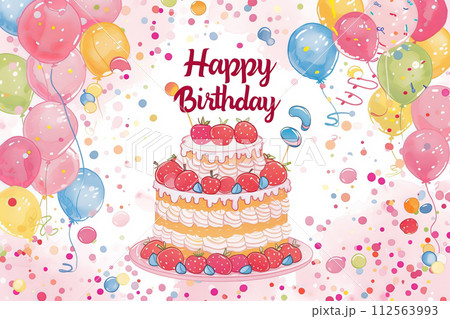 Pink birthday background with festive text Happy Birthday. 112563993