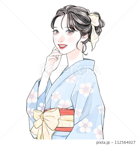 水色の浴衣を着た女性 112564027