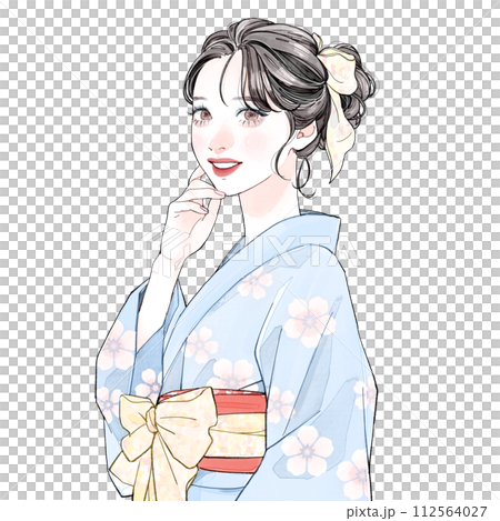 穿著淺藍色浴衣的女人 112564027