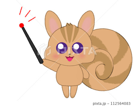 手をあげて指し棒を持つリスのクレヨンイラスト 112564083