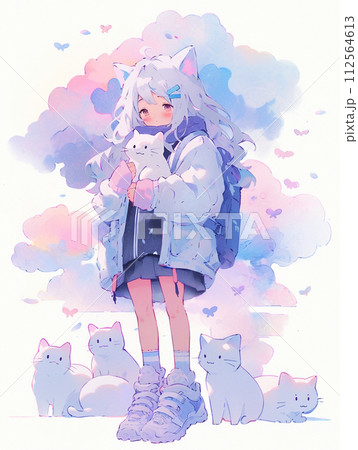 ネコちゃんたくさんと女の子 112564613