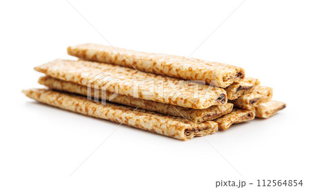 Close-Up of a Stack of pancake rolls isolated on a White Background 112564854